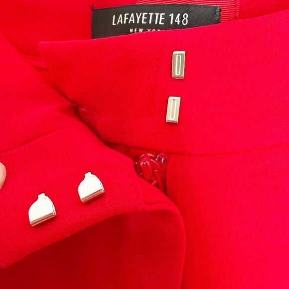 Lafayette 148 New York Red Crepe Clinton Cuffed Trouser Pants Women’s Size 8 - Picture 7 of 10